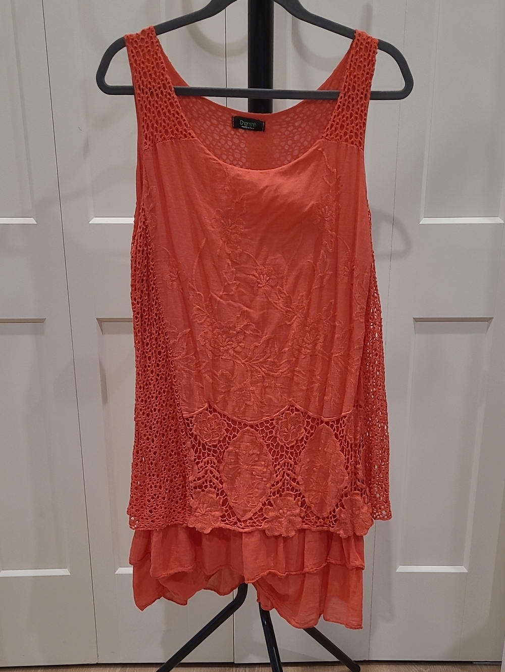 Cherishh Coral Crochet Midi Dress-Made In Italy